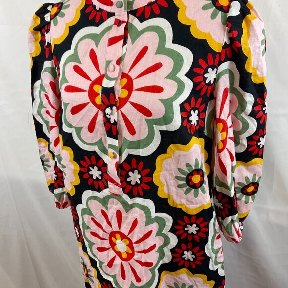 Boden Midi-Maxi Dress US 6 Black Pink Red Yellow Green Floral Mandarin Collar - Picture 6 of 13